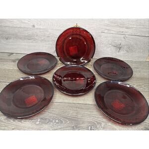 Luminarc Cristal D'Arques Durand Ruby Red 8" Salad plates France~set Of 6